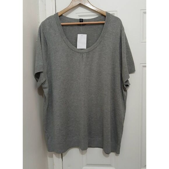 Lands end womens 3xl knit cotton viscose short sleeve sweater top gray - Picture 2 of 7